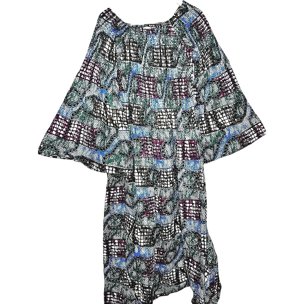 Advance Apparels African Green Blue Off Shoulder Smocked Boho Maxi Dress